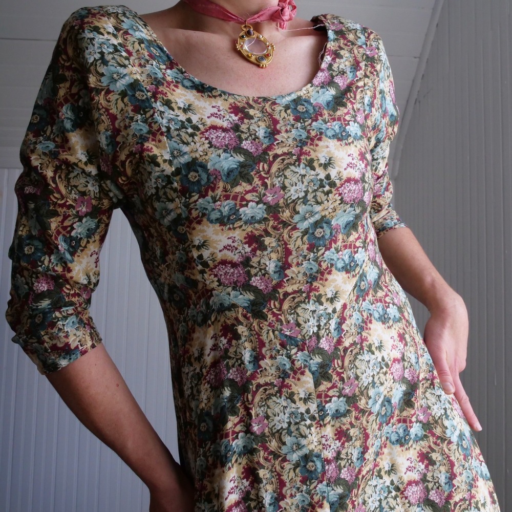 90s boho All That Jazz‎ floral rayon midi/maxi dress